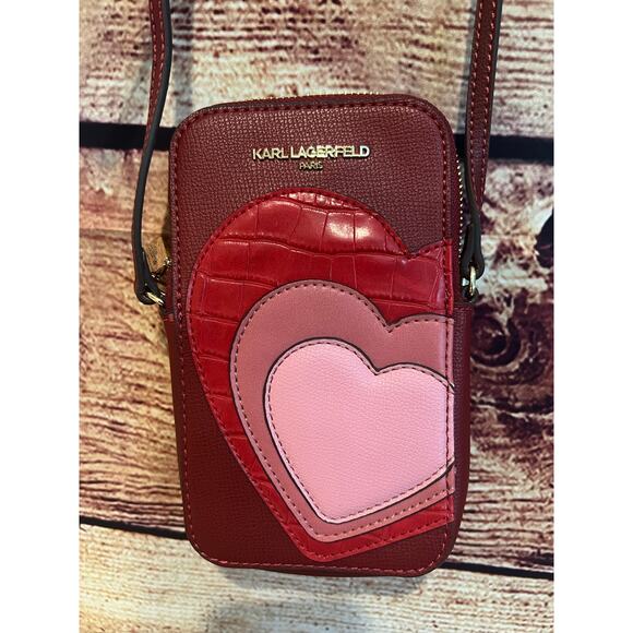Karl Lagerfeld Hearts Valentine's Day Purse Crossbody 8"x5" Adjust Strap EUC - Picture 1 of 5